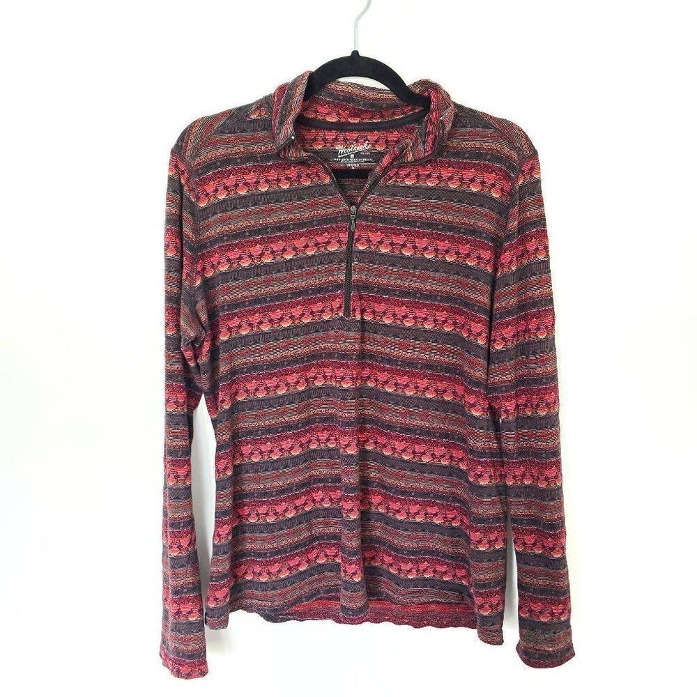 Woolrich Sweater Women's Medium Burgundy 100%‎ Cotton Geometric 1/4 Zip Pullover